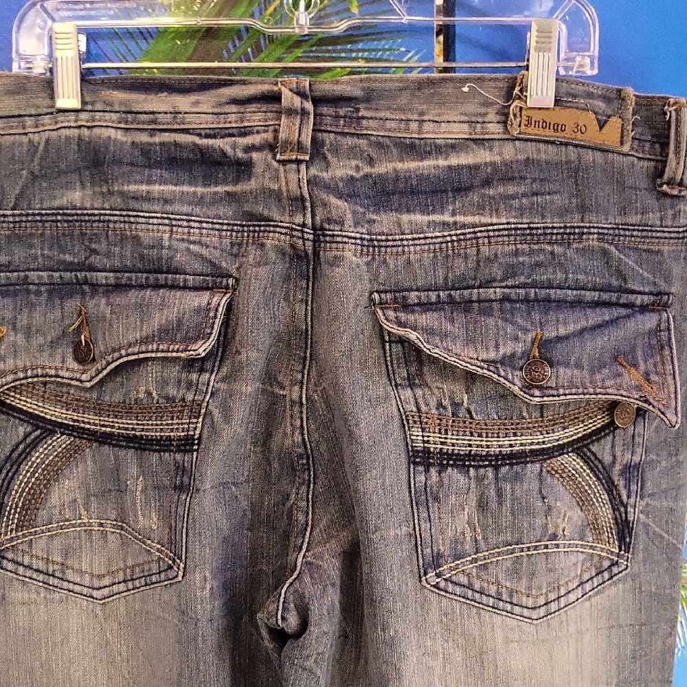 Indigo Denim Jeans with Tan Label